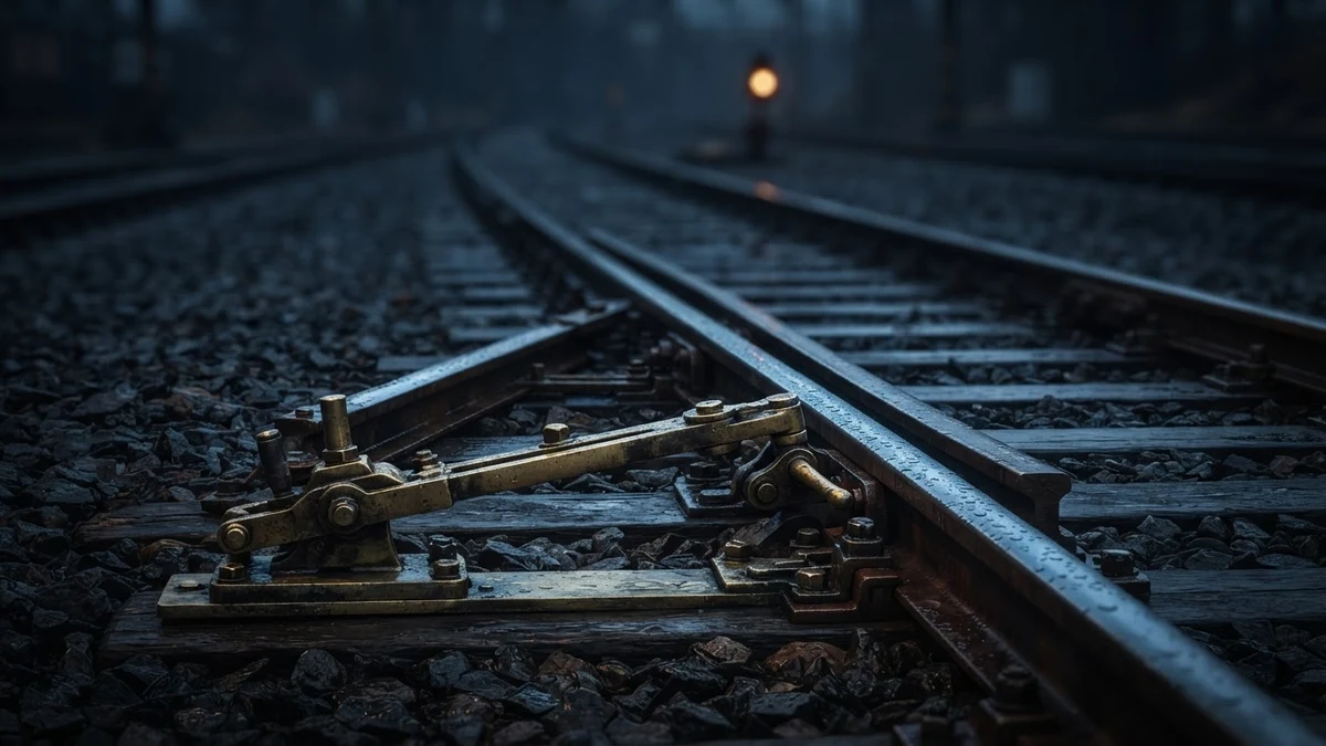 Branching railway point mechanism illustrating validation conditional on country