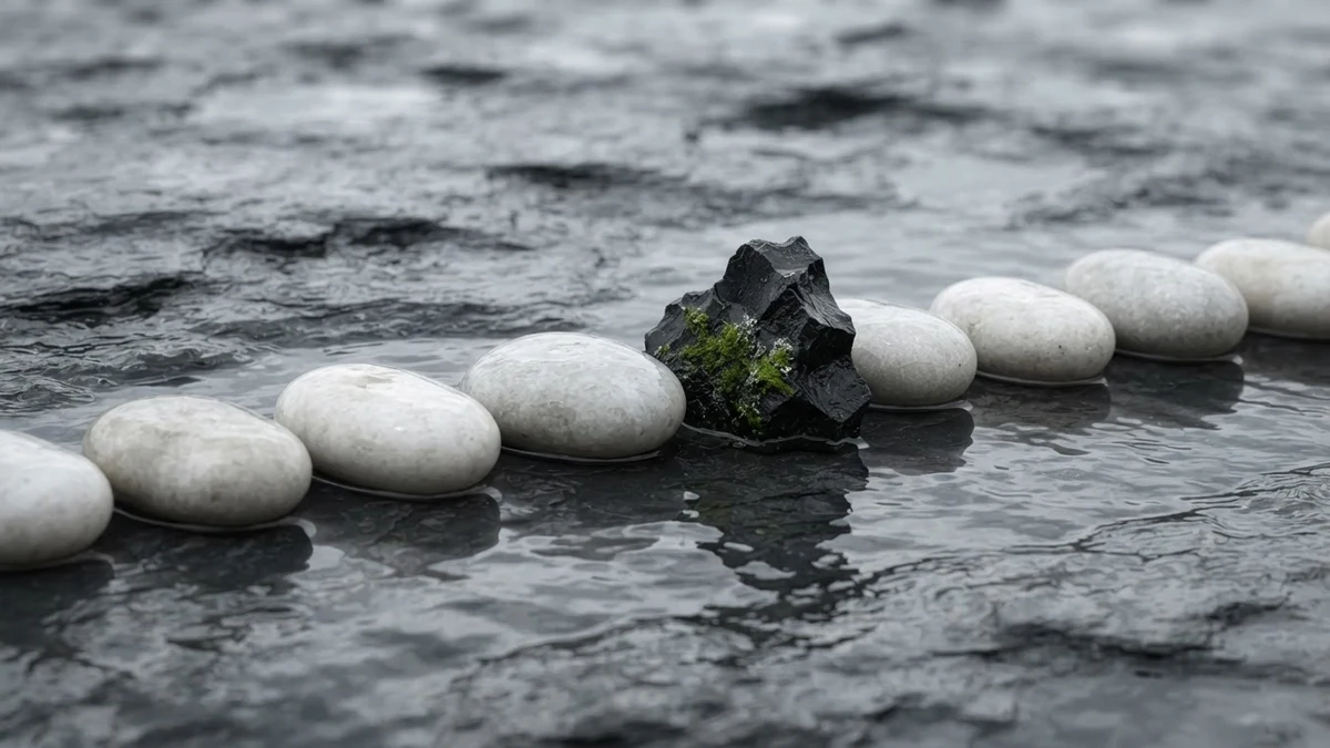 One jagged stone among smooth pebbles illustrating deliberately seeded edge case rows