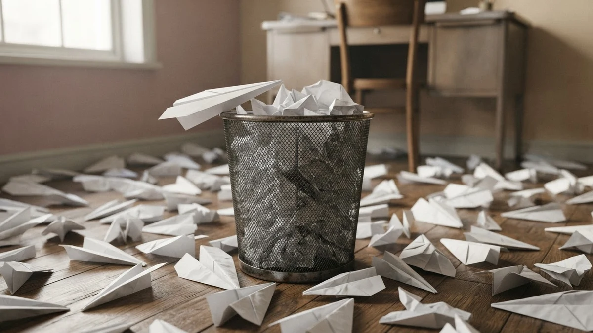 Paper planes overflowing a wastebasket illustrating test email reaching a real inbox Paper planes overflowing a wastebasket illustrating test email reaching a real inbox